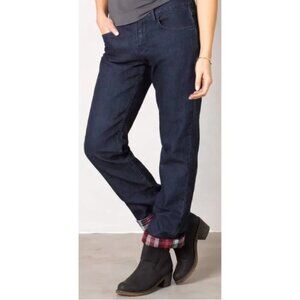 Prana Women's 14 Jeans Flannel Lined Dark Wash Boyfriend Stretch Gorpcore Denim